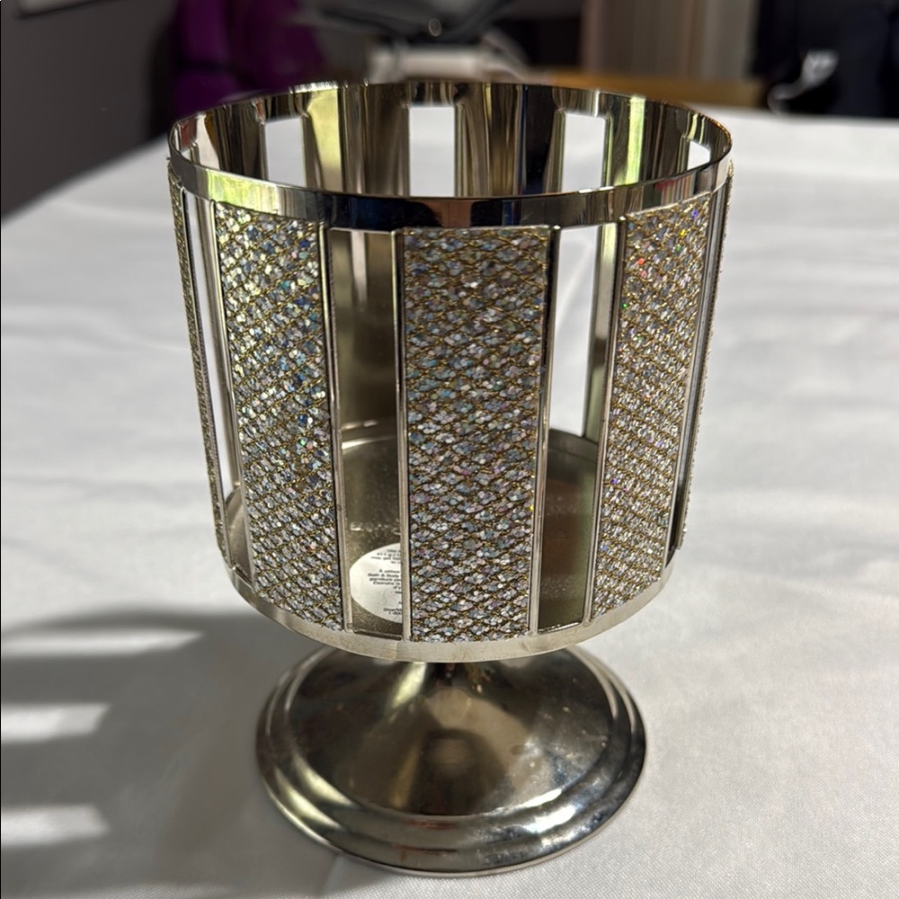 Bath & Body Works Silver Candle Holder with Textured Accents